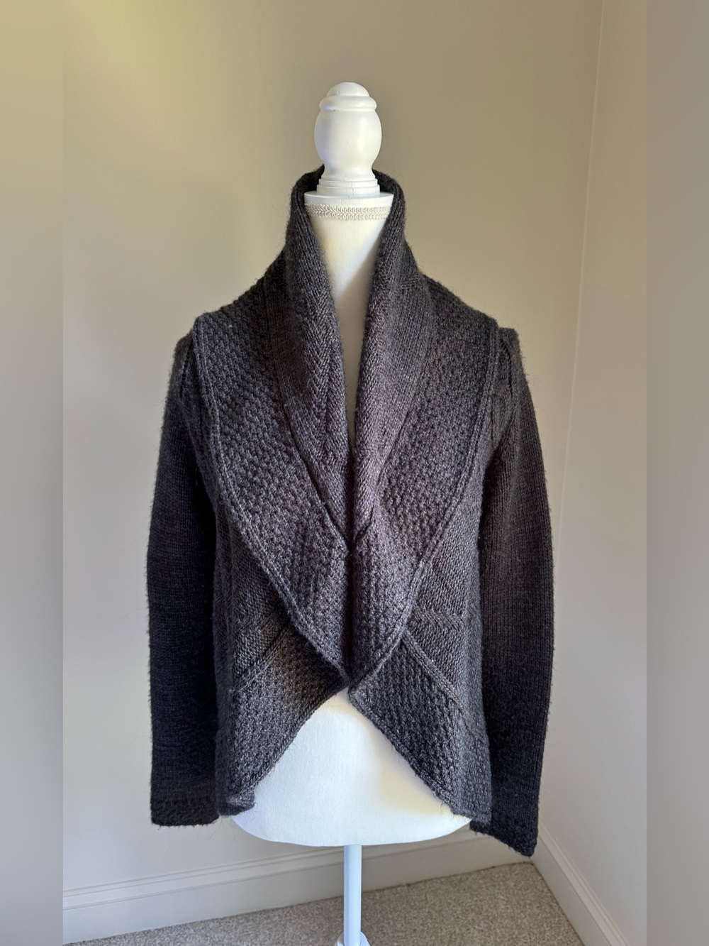 PECK & PECK Gray Open Front Alpaca Wool Blend Cardigan Sweater Top Sz S